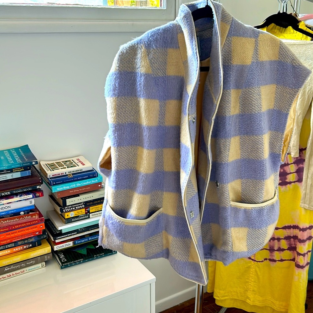 purple checkered vest